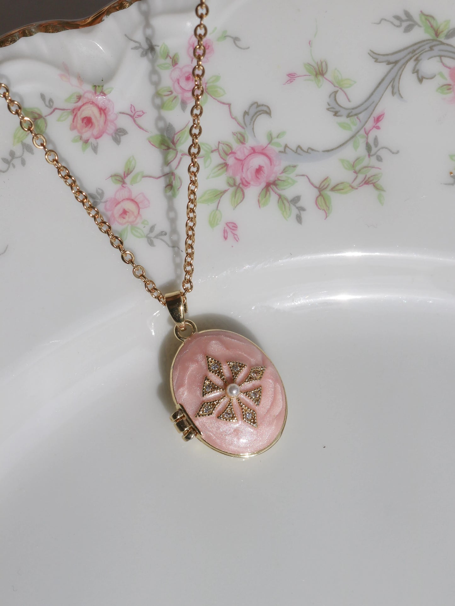 Pink Starlit Snow Personalized Photo Locket Necklace