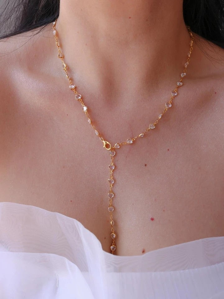 Circle White Y Necklace