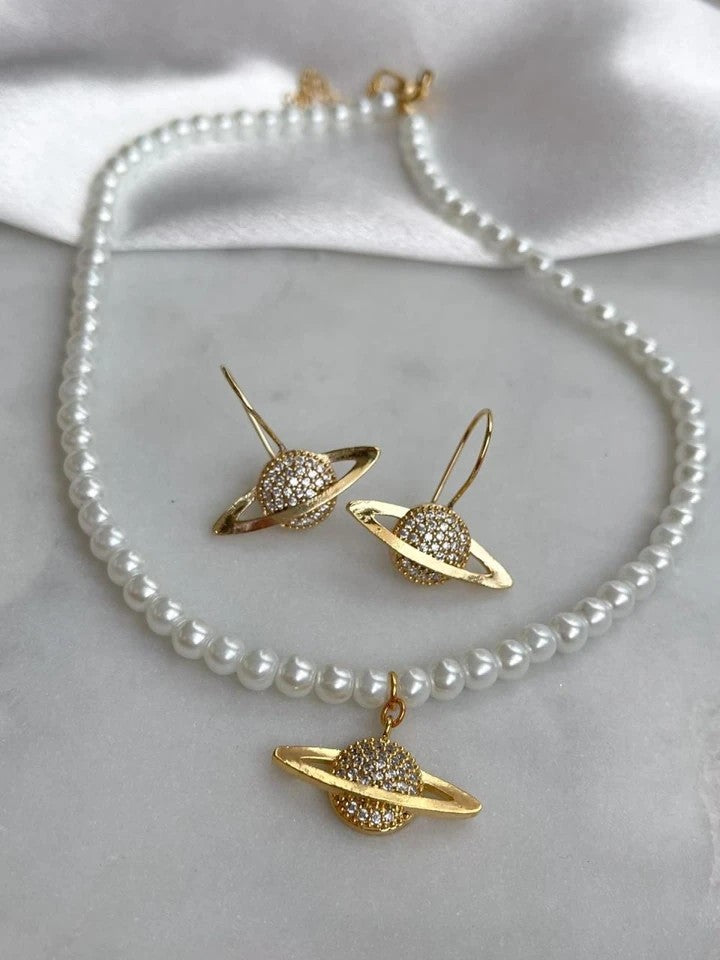 Dangling Zircon Stone Saturn Earrings