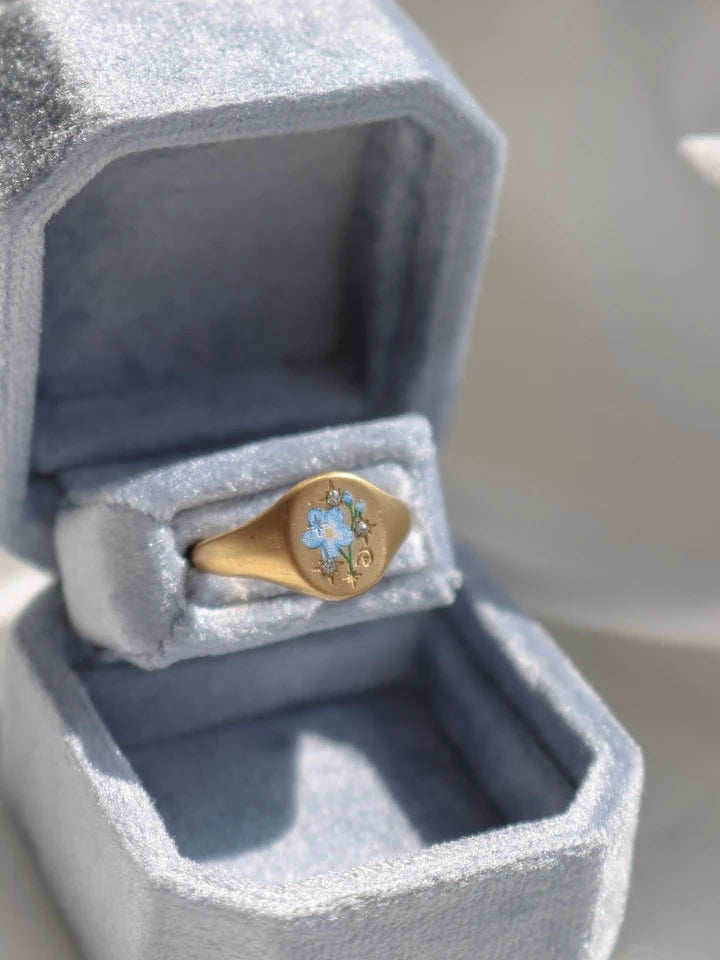 Vintage Blue Flower Steel Ring