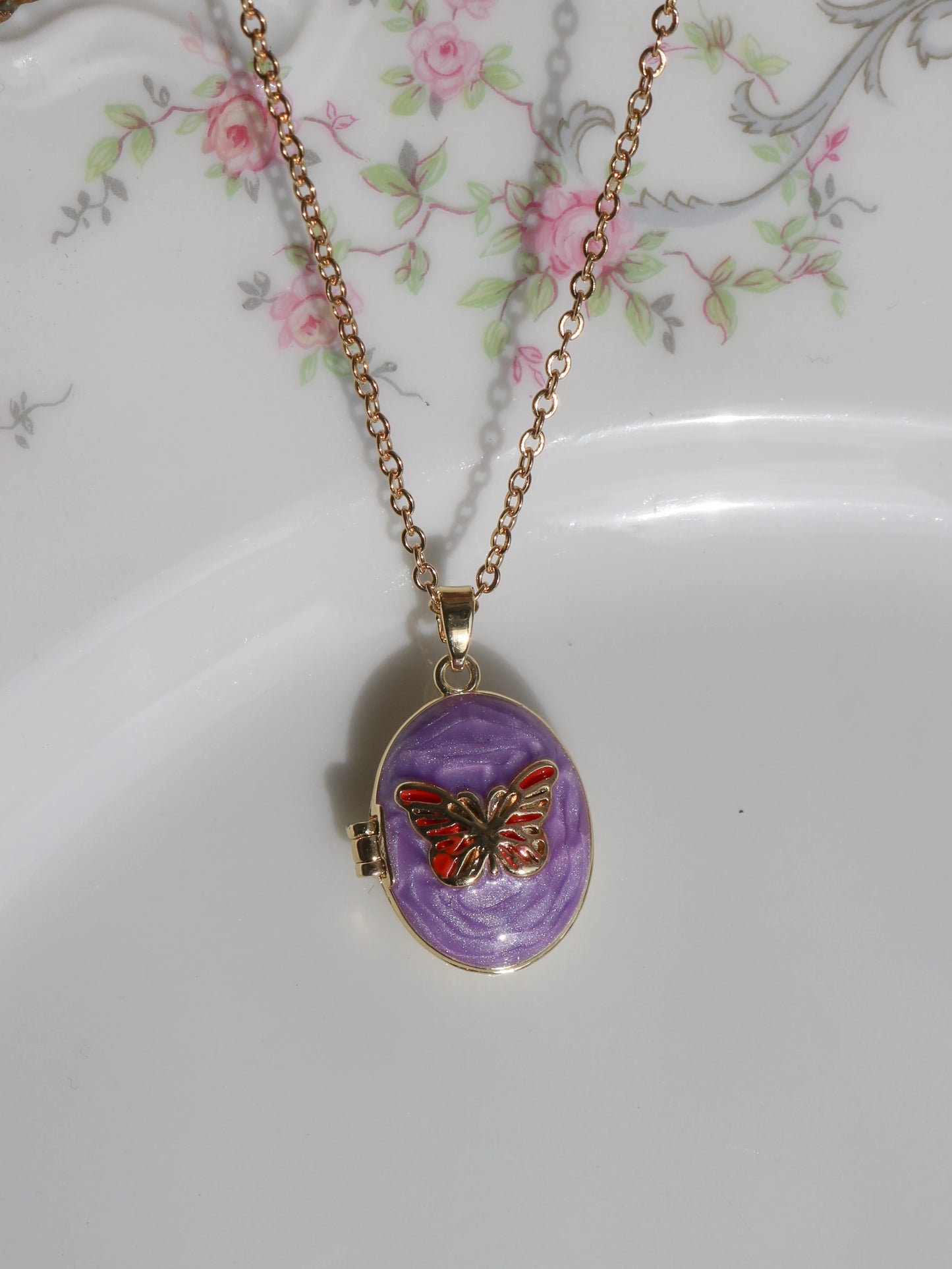Purple Butterfly Personalized Photo Locket Necklace