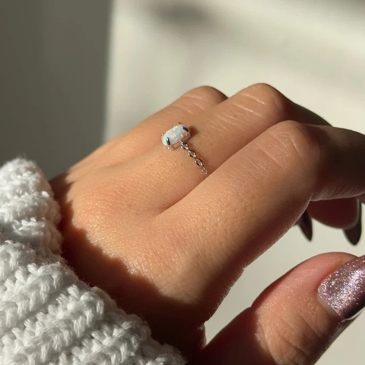 Oval Chain Ring Opal 925 Sterling Silver