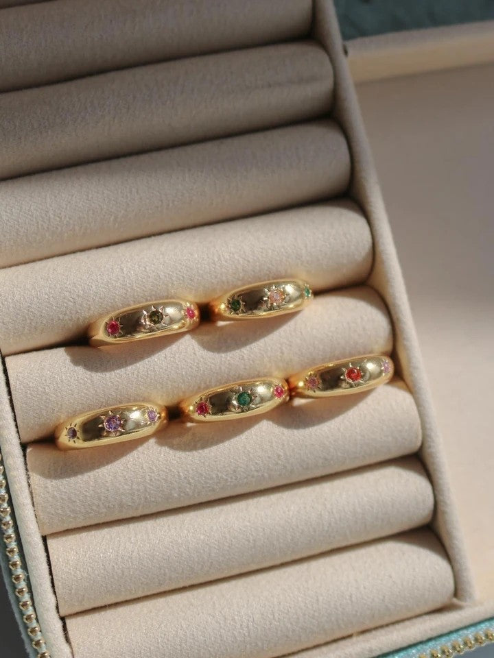 Colorful Vintage Trio Flower Glow Ring