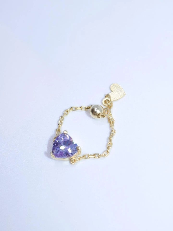 Heart Chain Ring Lilac 925 Sterling Silver