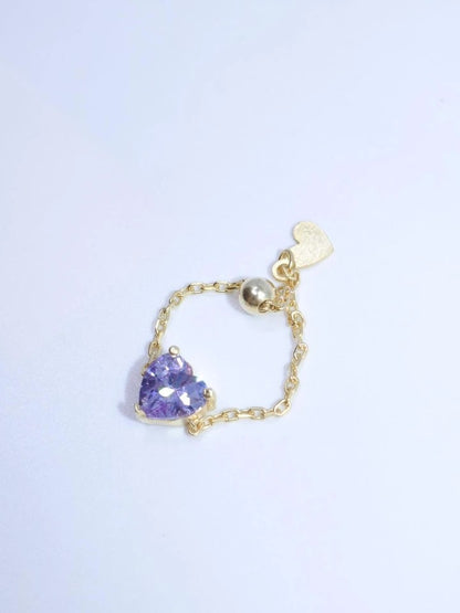 Heart Chain Ring Lilac 925 Sterling Silver