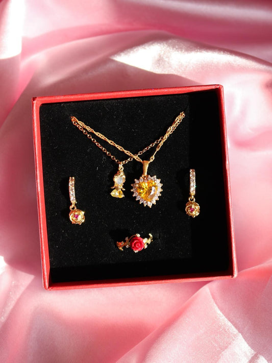 Belle Rose Necklace, Earrings, Ring Jewelry Set