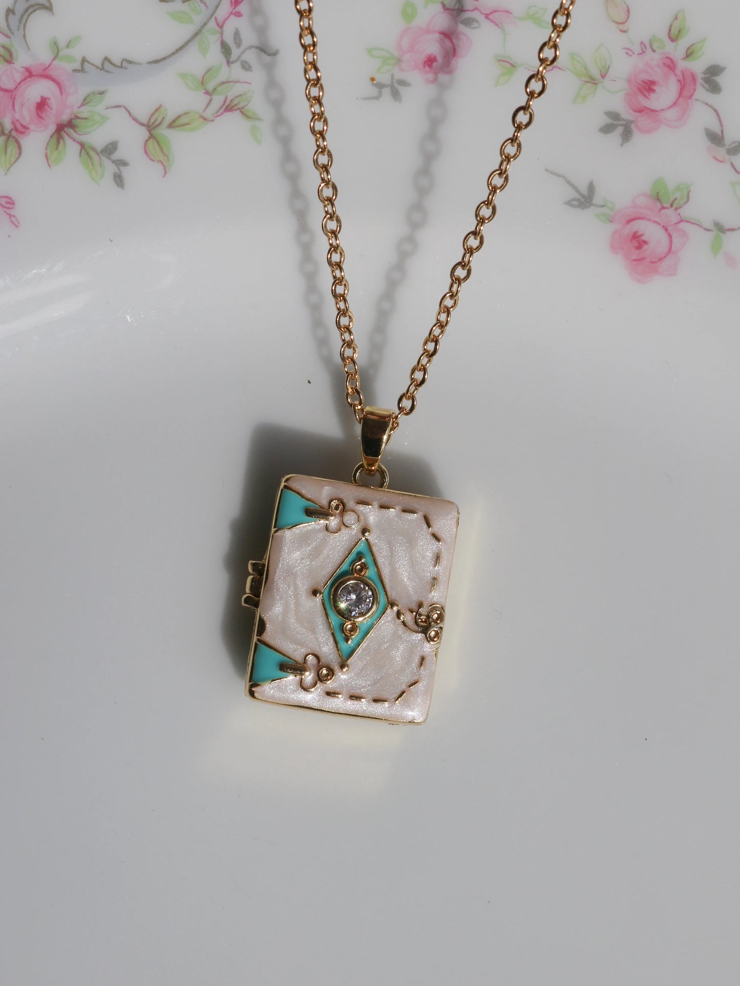 White Mystic Book Eye Personalized Photo Locket Necklace