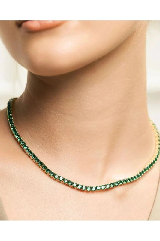 Green Zircon Stone Waterway Necklace - gold