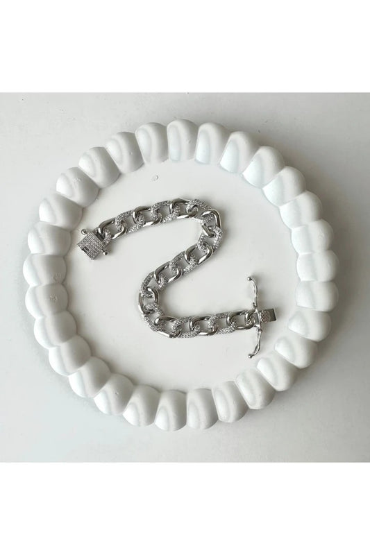 Zircon Stone Thick Chain Steel Bracelet