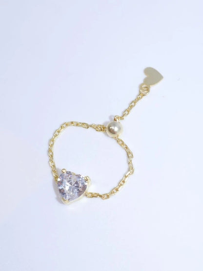 Heart Chain Ring White 925 Sterling Silver