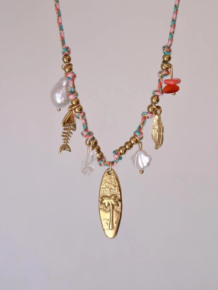 Palm Tree Macrame Steel Necklace