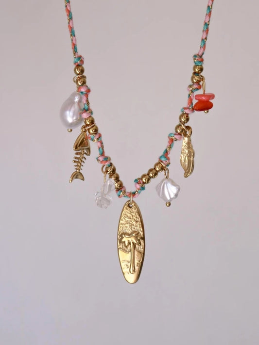 Palm Tree Macrame Steel Necklace