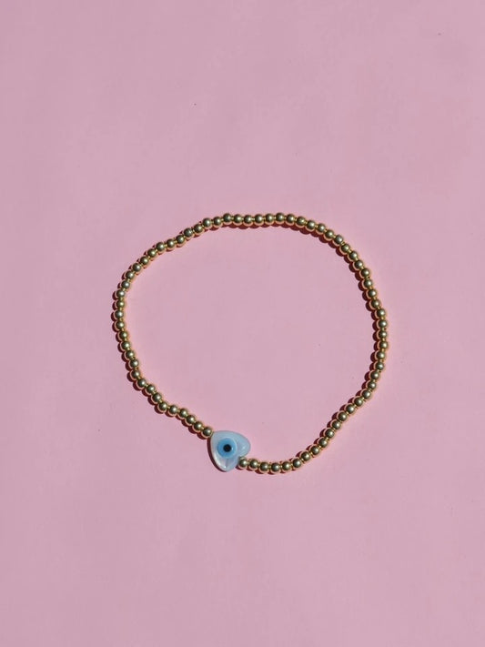 Heart-Shaped Mother-Of-Pearl Evil Eye 925 Silver Bracelet