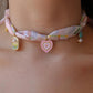 Pink Flower Scarf Steel Charm Necklace
