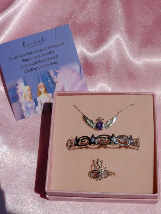 Brietta Magic Pegasus 925 Silver, Necklace, Ring and Brass Bracelet Set