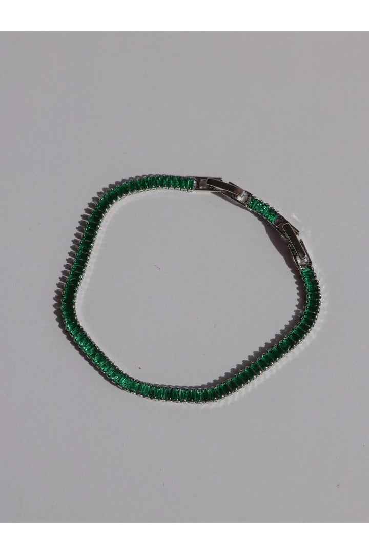 Green Baguette Stone Waterway Bracelet - Silver