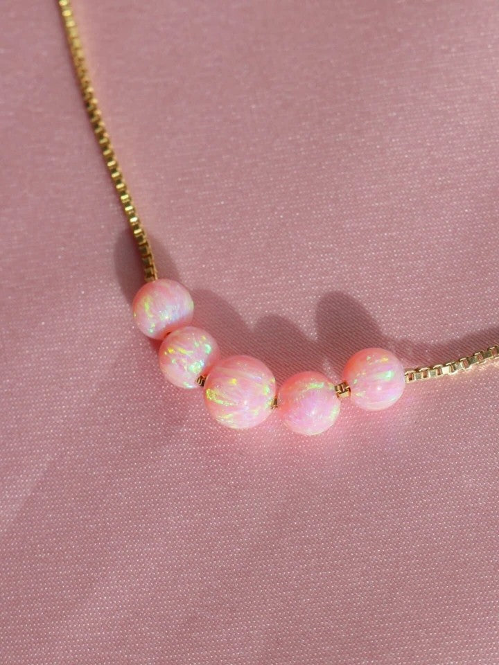 Elina Mermaid Form Pink Opal 925 Silver Necklace