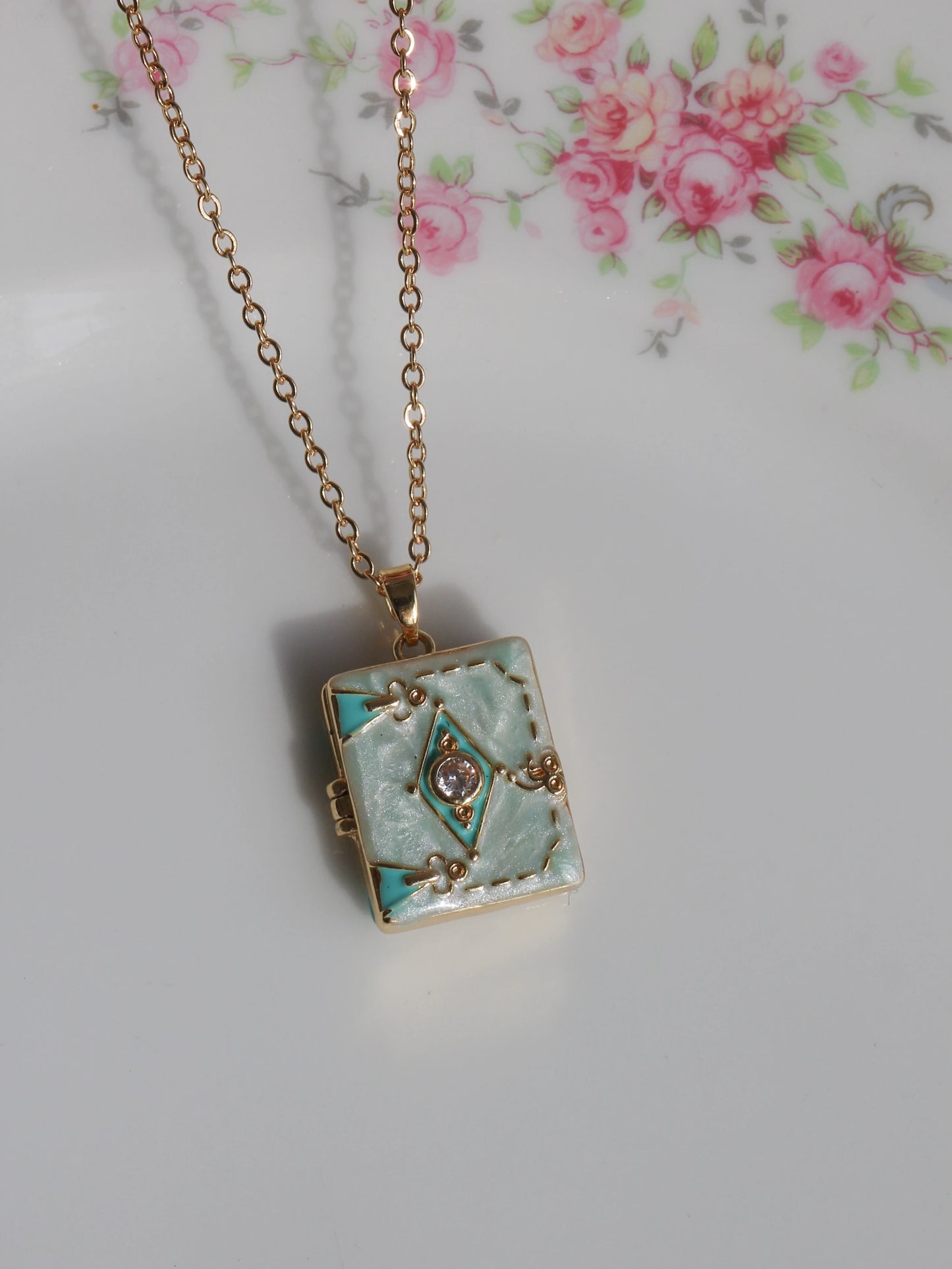 Blue Mystic Book Eye Personalized Photo Locket Necklace