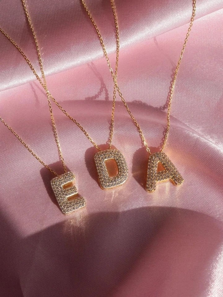 Zircon Stone Bombe Letter Necklace 925 Silver