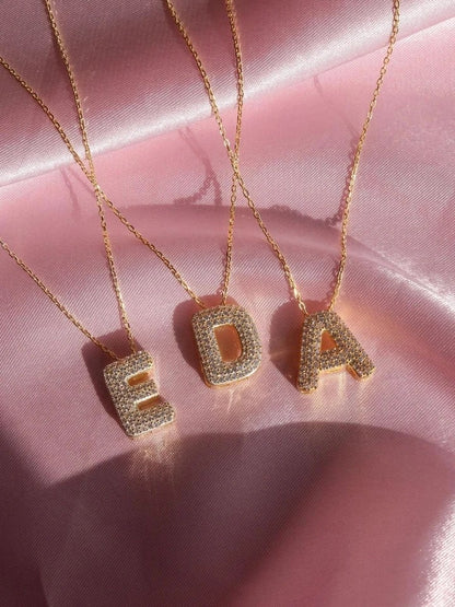 Zircon Stone Bombe Letter Necklace 925 Silver