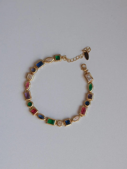 Colorful Multiple Gems Steel Bracelet