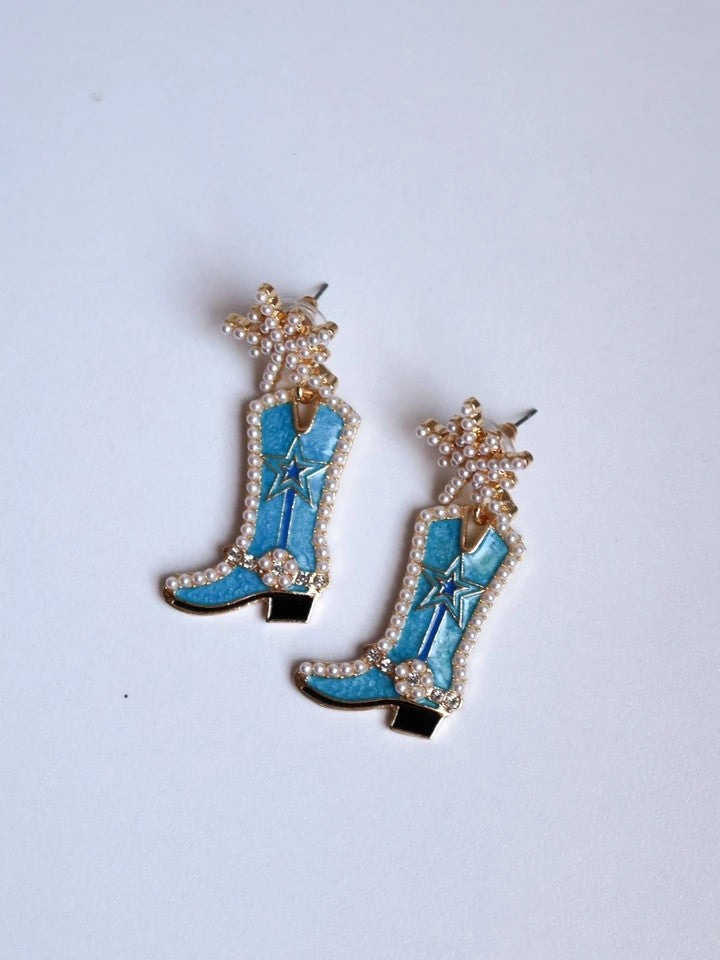 Blue Star Cowboy Boots Earrings