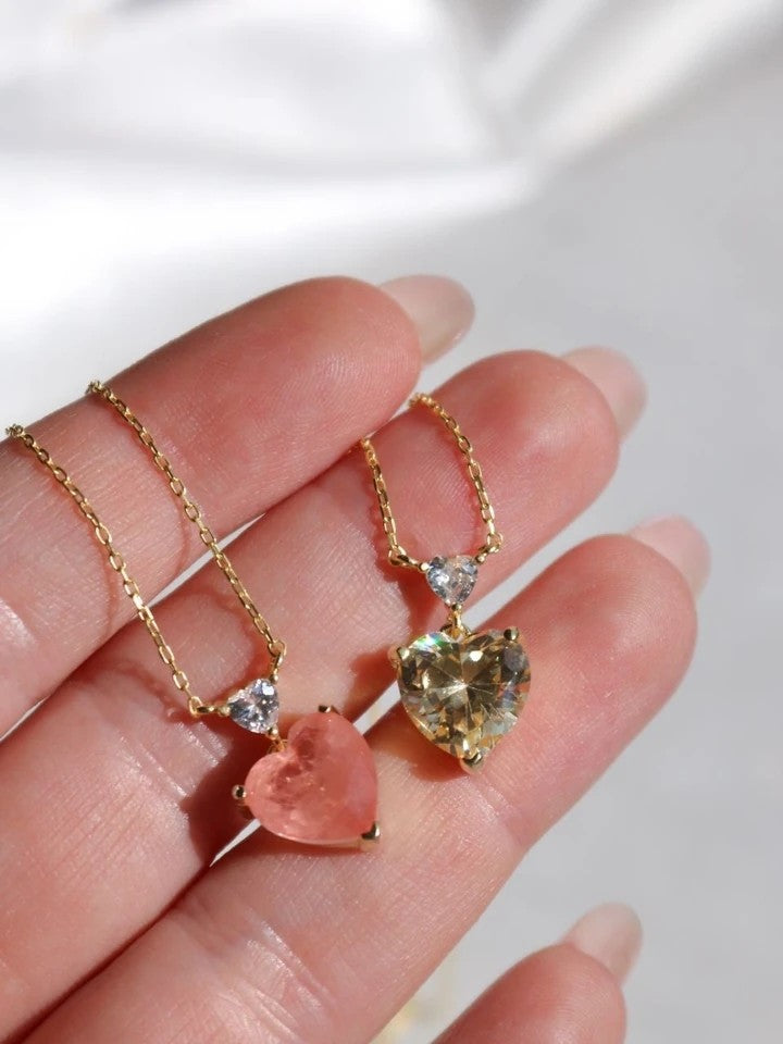 Diamond Zircon Big Heart 925 Silver Necklace