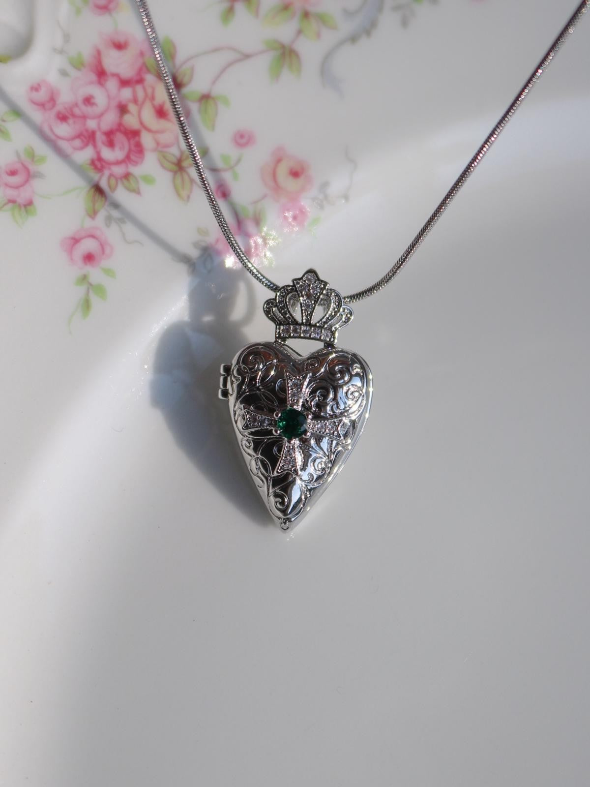 Queens Heart Crown Personalized Photo Locket Necklace