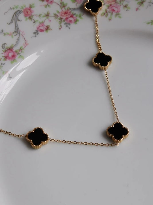 Black Steel Necklace With Floral Pattern