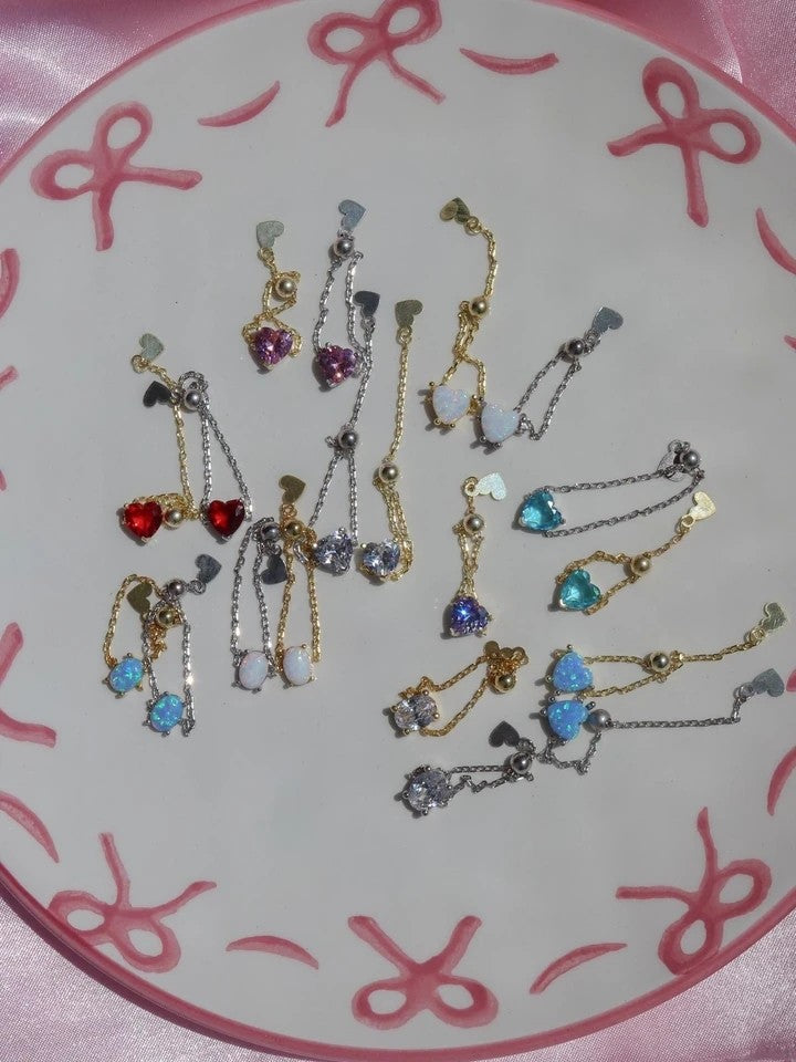 Heart Chain Ring Blue Opal 925 Sterling Silver