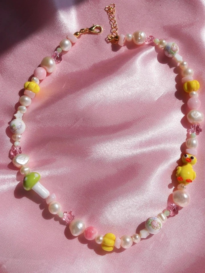 Ducky Mushroom Cute Pearl Necklace