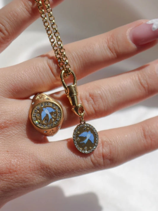 Vintage Blue Mockingbird Steel Ring