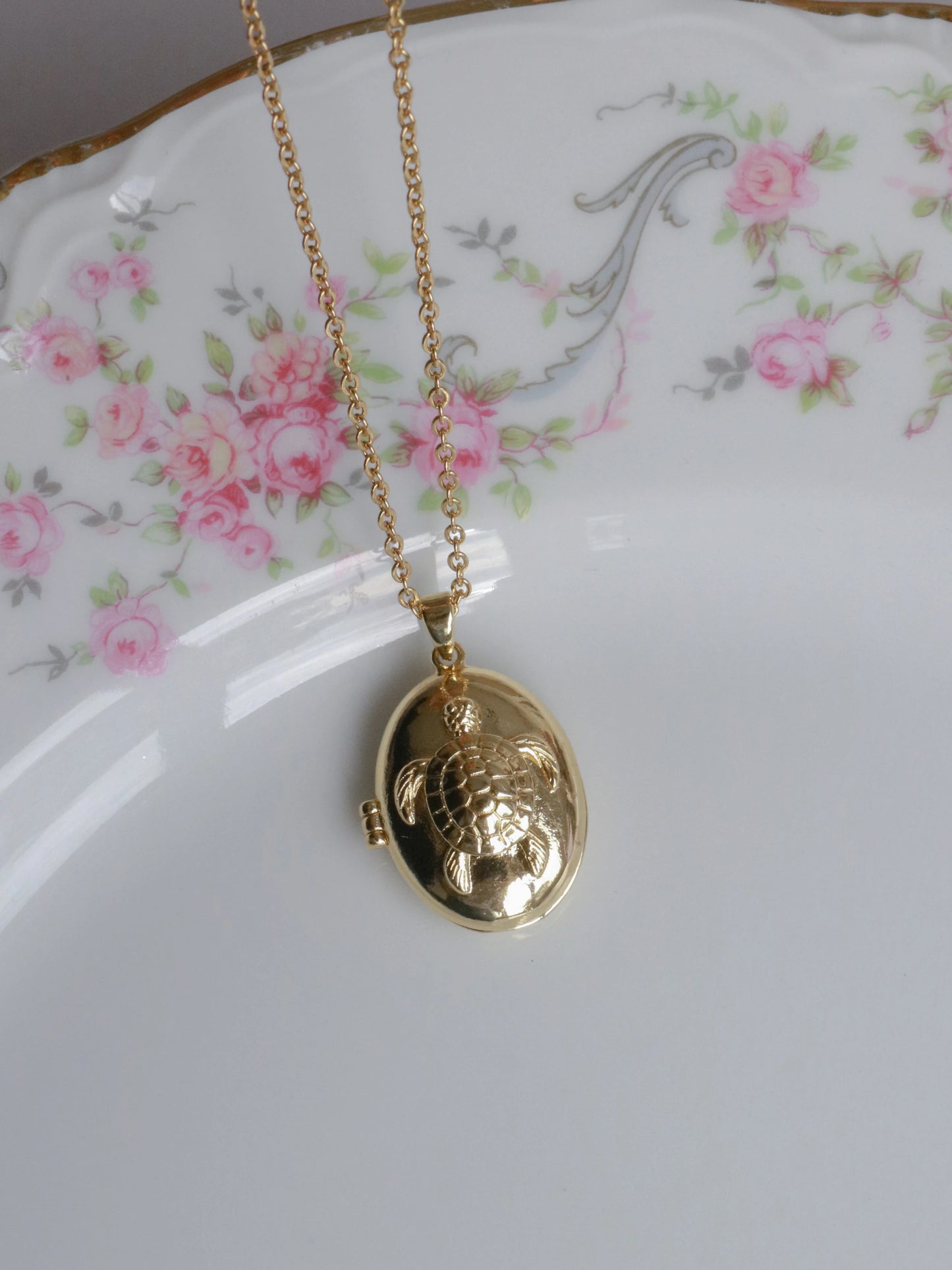 Golden Sea Turtle Personalized Photo Locket Necklace