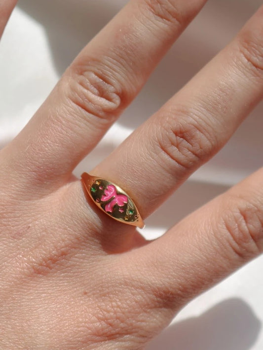 Vintage Colorful Bow Steel Ring