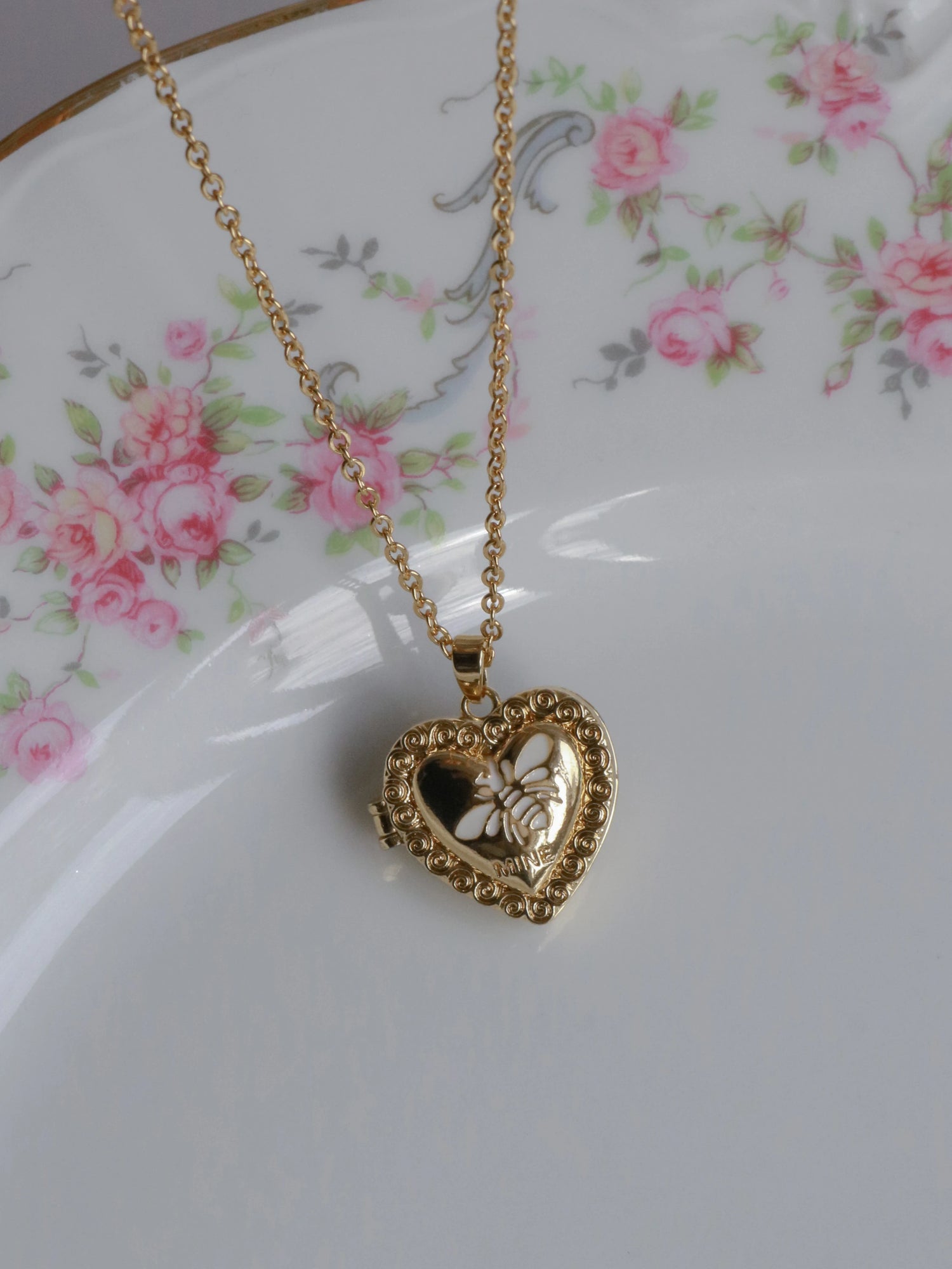 White Bee Heart Personalized Photo Locket Necklace