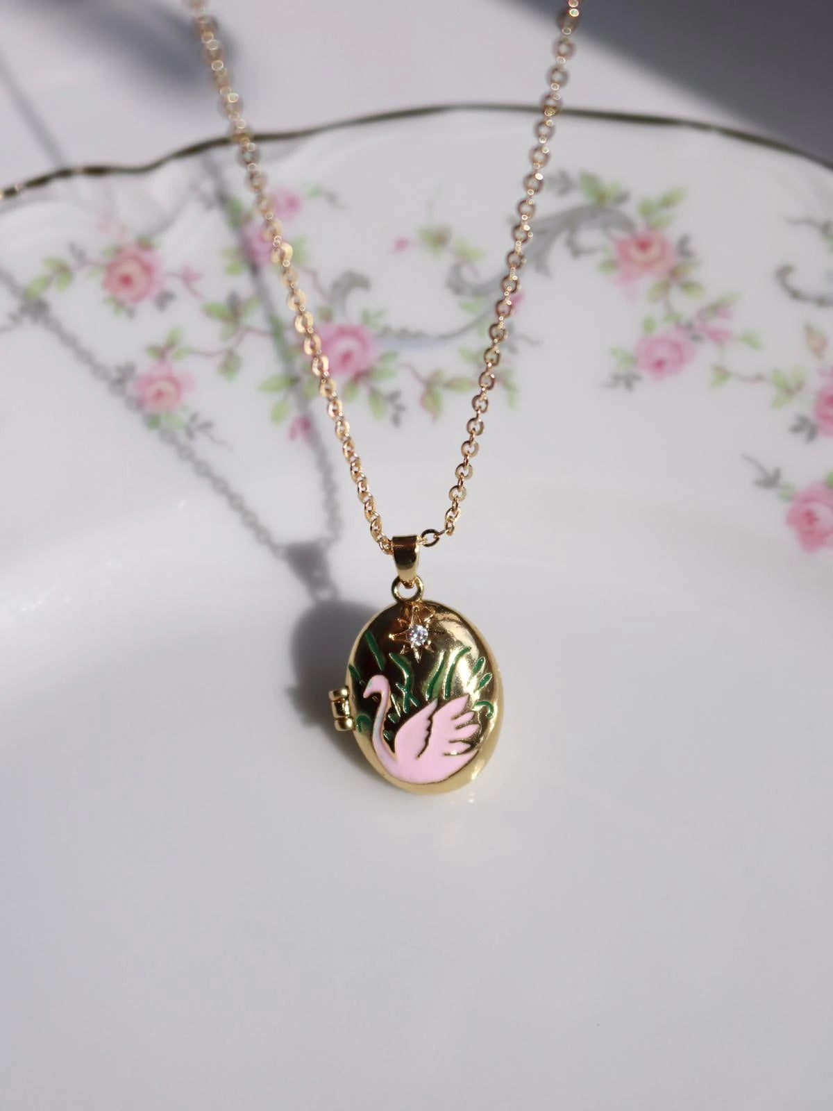 Pink Swan Memory Personalized Photo Locket Necklace