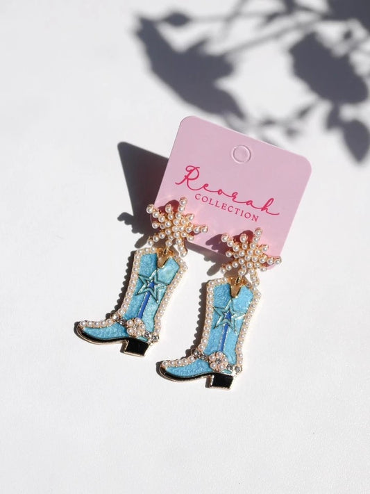 Blue Star Cowboy Boots Earrings