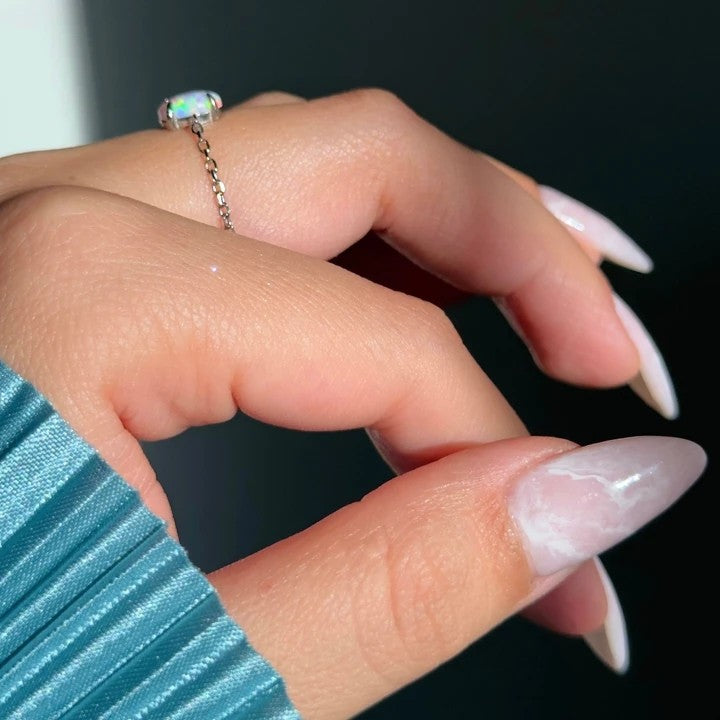 Oval Chain Ring Opal 925 Sterling Silver