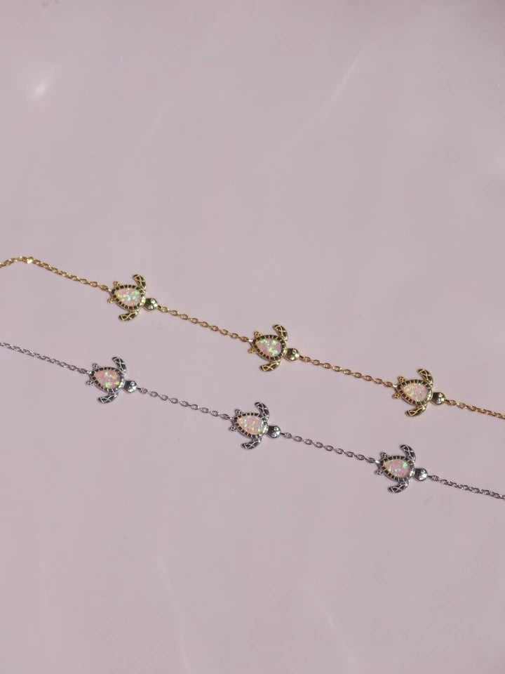 Pink Sea Turtle 925 Silver Bracelet