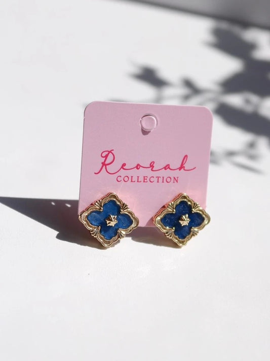 Blue Flower Patterned Earrings