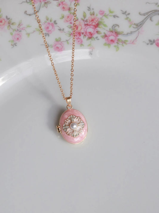 Pink Mystic Mosaic Personalized Photo Locket Necklace