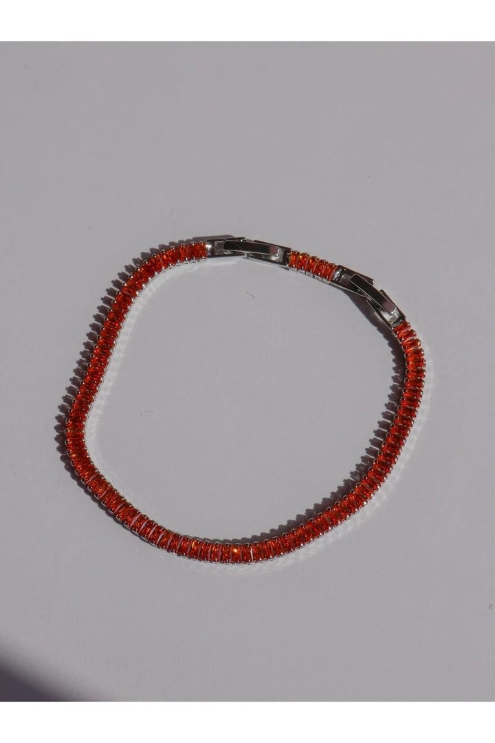 Orange Baguette Stone Waterway Bracelet - Silver
