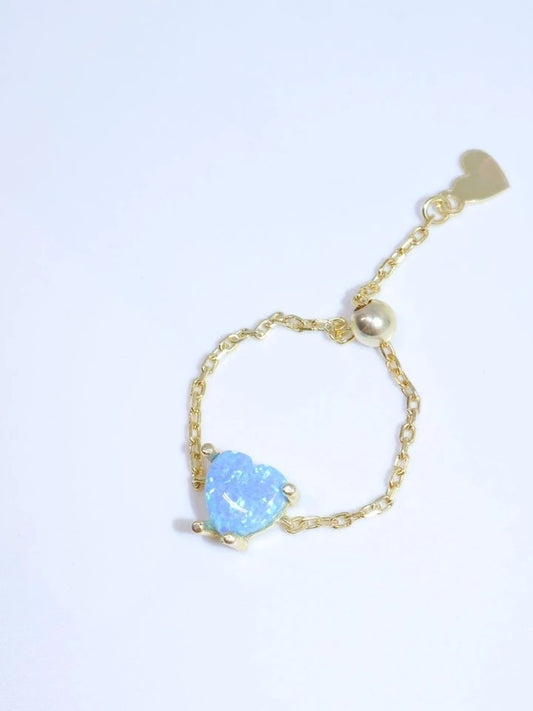 Heart Chain Ring Blue Opal 925 Sterling Silver