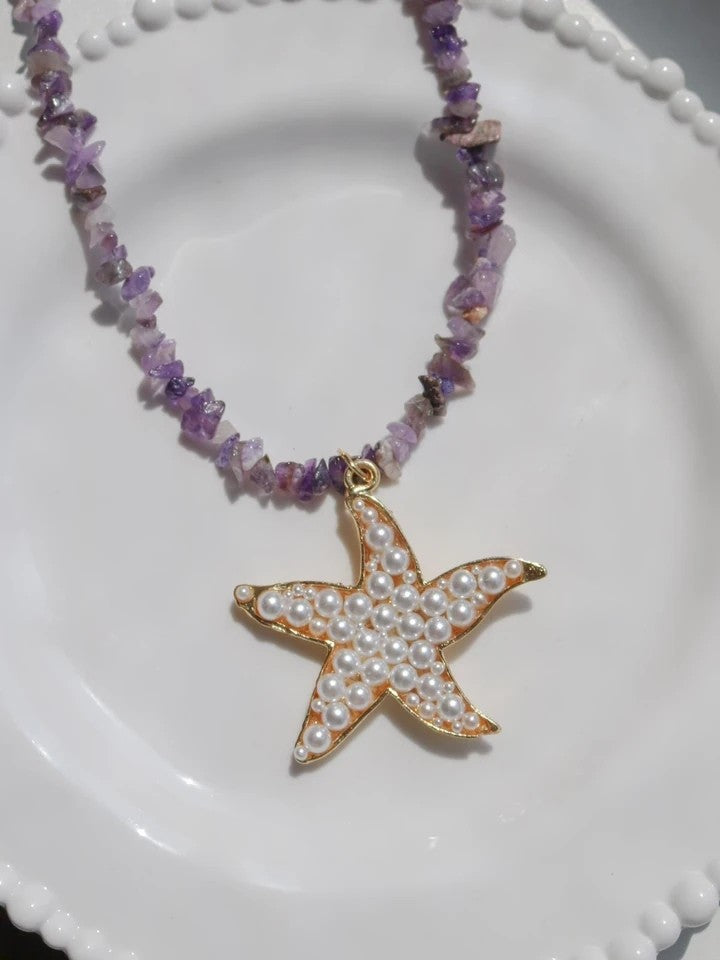 Ametrine Stone Pearl Starfish Necklace