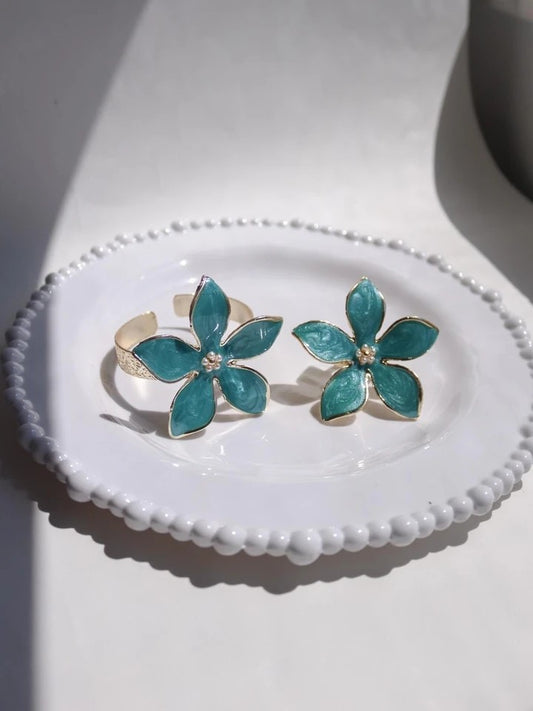 Blue Floral Grace Ring And Bracelet Set