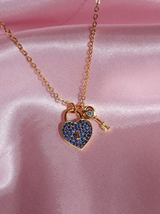 Navy Key Heart Necklace