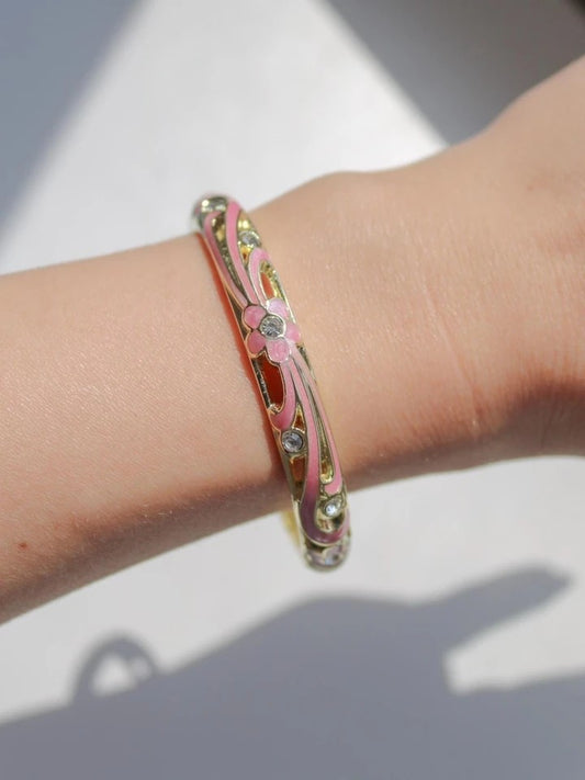Pink Flower Enamel Cuff Bracelet