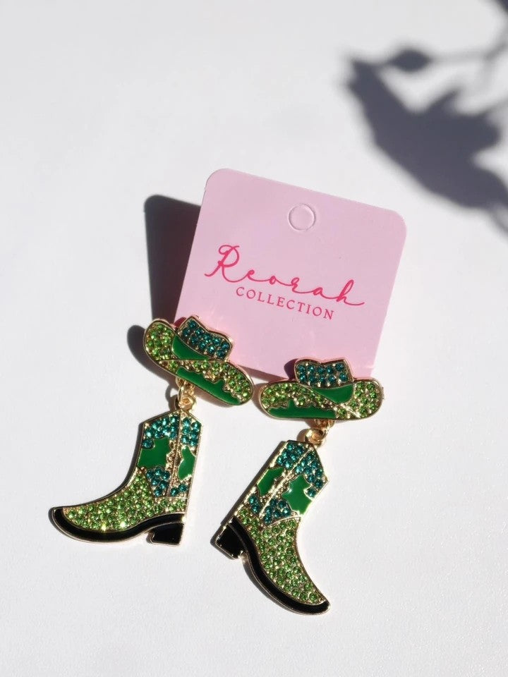 Green Cowboy Boots Earrings