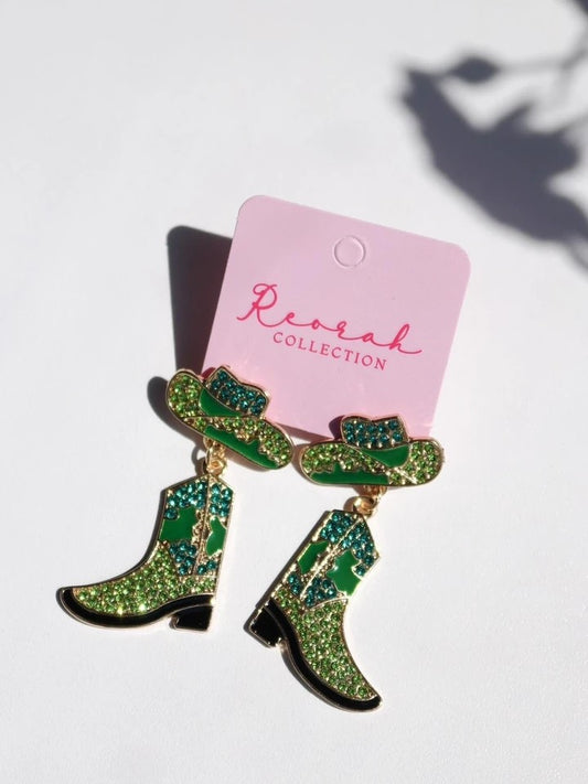 Green Cowboy Boots Earrings