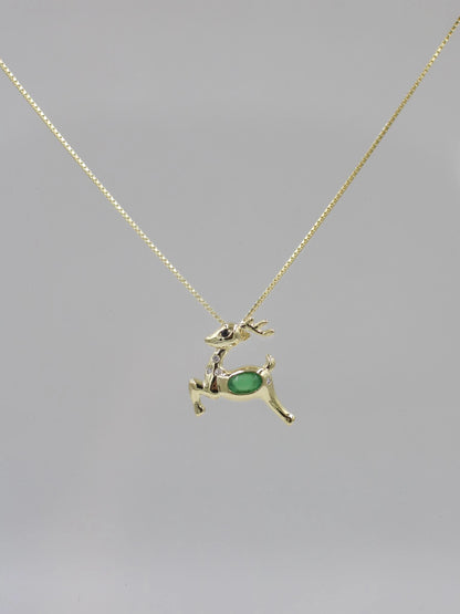 Green Forest Deer 925 Silver Necklace